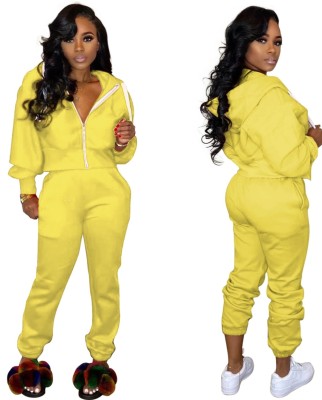 Solid Plain Zip Up Loose Hoody Tracksuit