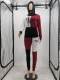 Print Contrast Long Sleeve Pocketed Sweatsuit