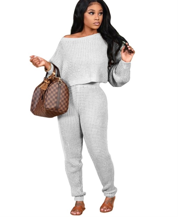 Solid Plain Casual Crop Top and Pants Lounge Set