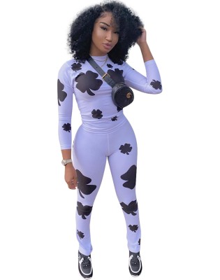 Autumn Print Two Piece Matching Tight Top and Pants Set