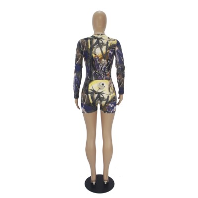 Halloween Print Long Sleeve Lounge Rompers