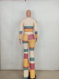 Autumn Two Piece Matching Colorful Crop Top and Flare Pants Set