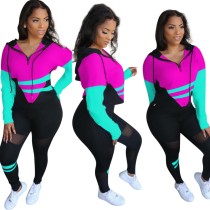 Autumn Sports Colorful Contrast Hoody Jogger Suit