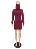 Autumn Solid Color Long Sleeve Mini Dress with Face Cover