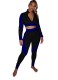 Autumn Sports Contrast Zipper Crop Top and High Waist Legging Set