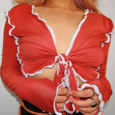 Autumn Long Sleeve Ribbed Knot Crop Top