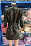 Winter Leather Blazer Dress with Matching Wide Belt