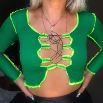 Autumn Long Sleeve Party Sexy Lace Up Crop Top