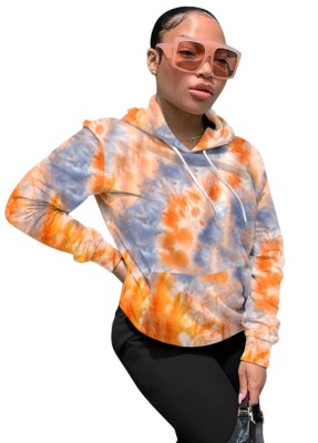 Winter Tie Dye Pocketed Hoodie Top