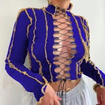 Autumn Party Sexy Long Sleeve Lace Up Crop Top