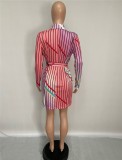 Autumn Colorful Stripes Blazer Dress with Belt