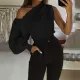 Autumn Solid Color One Shoulder Party Top with Single Sleeve