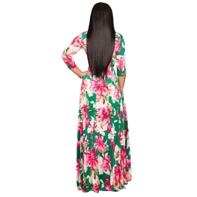 Autumn Floral Print Wrapped Long Maxi Dress