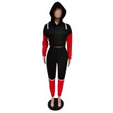 Contrast Color Long Sleeve Zipped Hoodie Tracksuit