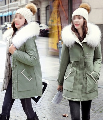 Winter Print Drawstrings Fur Hoodie Long Coat