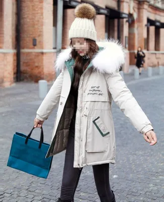 Winter Print Drawstrings Fur Hoodie Long Coat