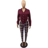 Autumn Africa Irregular Blouse and Plaid Pants Set