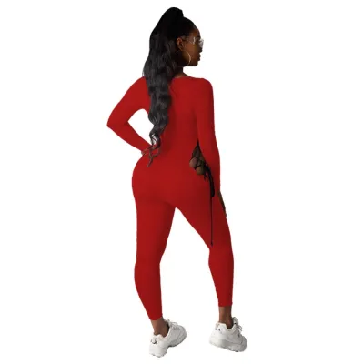 Autumn Party Lace Up Sexy Bodycon Jumpsuit