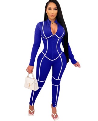 Autumn Sports Long Sleeve Zipped Up Bodycon Jumpsuit