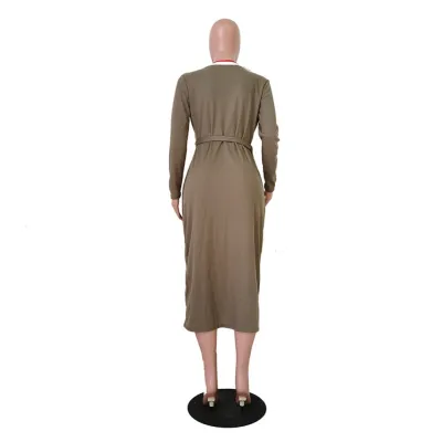 Africa Autumn Ribbed Long Wrap Dress