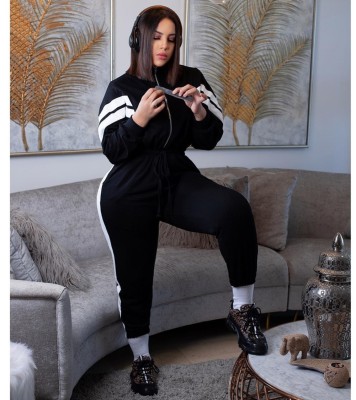 Autumn White and Black Stripes Zip Up Tracksuit