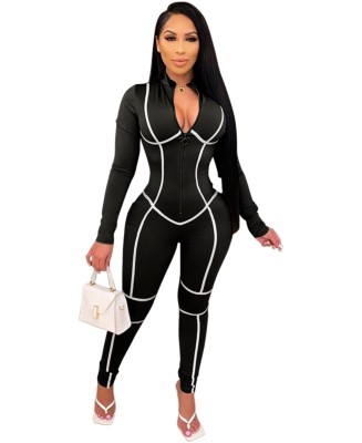 Autumn Sports Long Sleeve Zipped Up Bodycon Jumpsuit