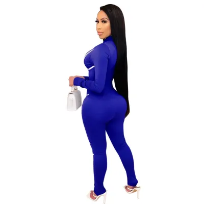 Autumn Sports Long Sleeve Zipped Up Bodycon Jumpsuit