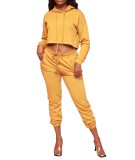 Autumn Solid Color Crop Top and Pants Hoodie Sweatsuit