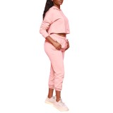 Autumn Solid Color Crop Top and Pants Hoodie Sweatsuit