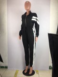 Autumn White and Black Stripes Zip Up Tracksuit