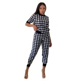 Autumn Casual White and Black Plaid Shirt and Pants Set