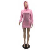 Autumn Solid Color Pocketed Hoodie Dress