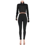 Autumn Sexy Two Piece Matching Bodycon Crop Top and Pants Set