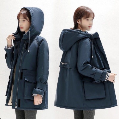 Winter Solid Color Drawstrings Hoodie Long Coat