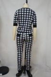 Autumn Casual White and Black Plaid Shirt and Pants Set