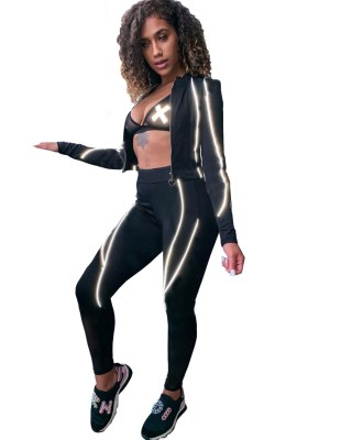 Autumn Fitness Crop Top and Pants Zip Up Tracksuit