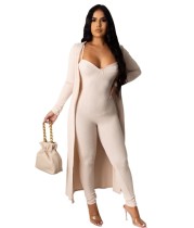 Autumn Solid Color Ribbed Strap Jumpsuit with Matching Overalls