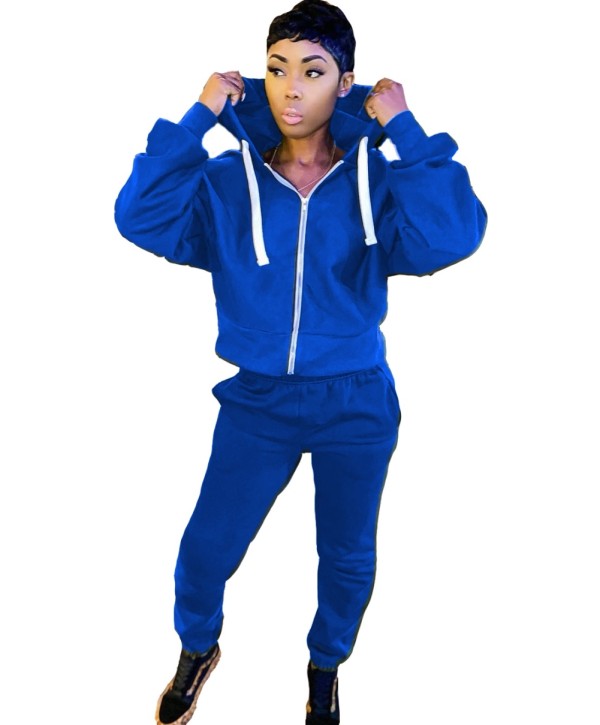 Autumn Blue Zip Up Hoodie Tracksuit