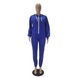 Autumn Blue Zip Up Hoodie Tracksuit