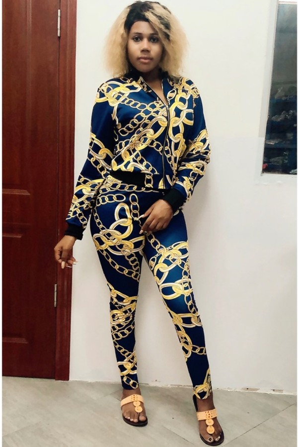 Autumn African Chains Print Zip Up Tracksuit