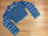 Autumn Button Up Blue Short Denim Jacket with Layer Sleeves