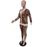 Autumn Leopard Print Matching Jacket and Pants Set
