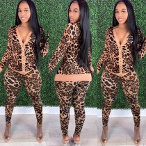 Autumn Leopard Print Matching Jacket and Pants Set