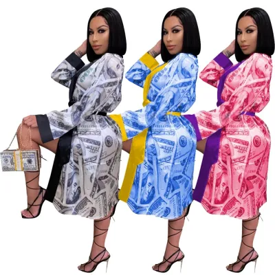 Africa Dollar Print Long Coat with Full Sleeves