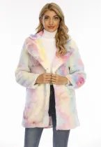 Winter Turndown Collar Tie Dye Pocketed Long Coat