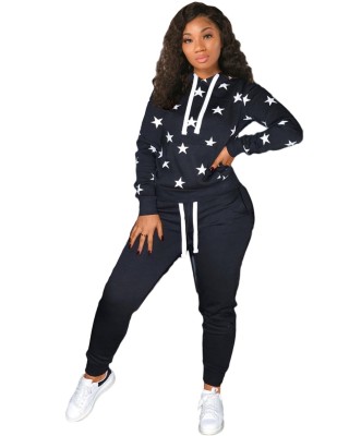 Autumn Stars Print Hoodie Sweatsuit