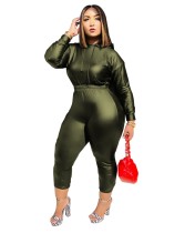 Autumn Party Sexy Leather Hoodie Shirt and Pants Set