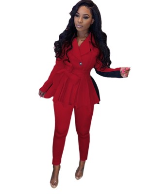 Winter Elegant Peplum Blazer and Matching Pants Set