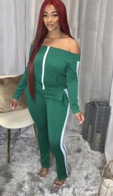 Autumn Off Shoulder Zip Up Stripes Tracksuit