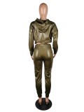 Autumn Party Sexy Leather Hoodie Shirt and Pants Set